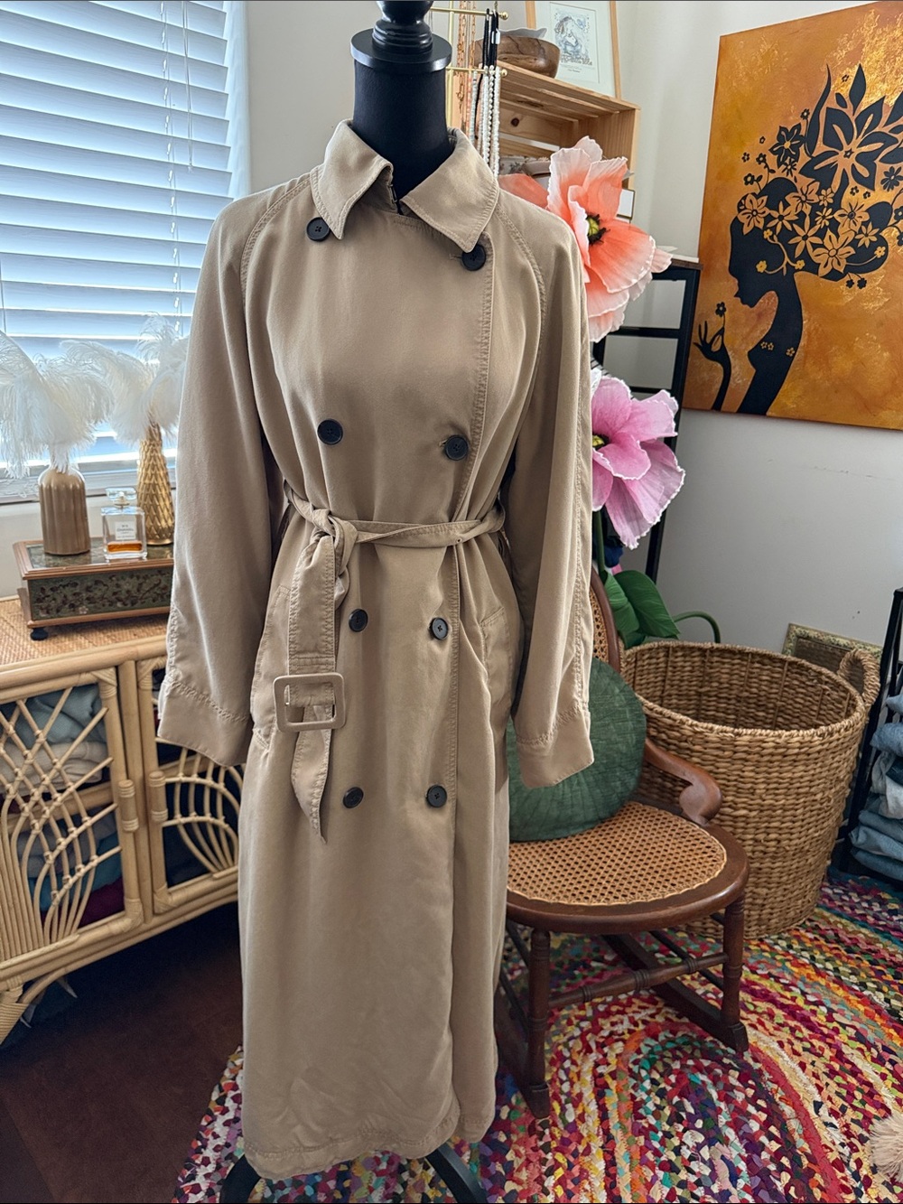 Babaton Aritzia Lawson Tan Double Breasted Button Up Classic Belted Trench Coat